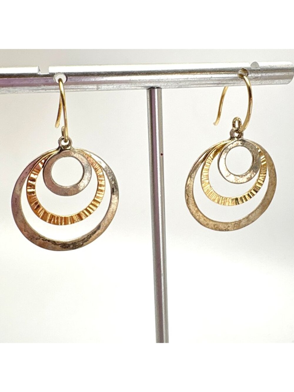 Concentric Circle Vintage Silver Tone Dangle Earrings Size 1.25" Length